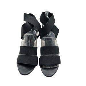 Steven Madden Size 6 Strappy Elastic Open-Toe Leather Back Heels Faux Wood Wedge